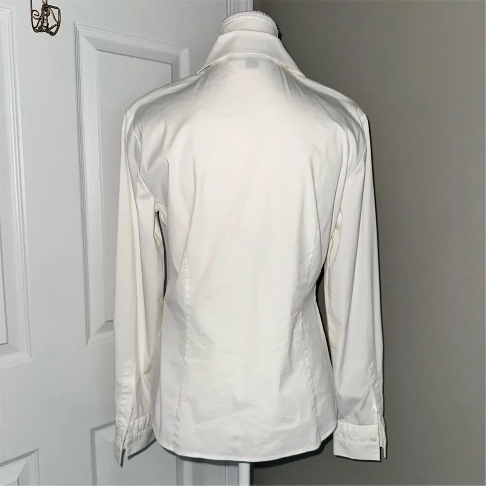 Vintage Lafayette 148 New York Tuxedo Pleated White Button-Up Blouse Size 8 - Picture 2 of 10
